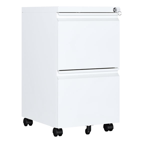 Fesbos 2 Drawer Mobile File Cabinet with Lock, Metal Rolling Filing Cabinets for Home Office, Fits Letter/Legal/A4 Size Files, White, Assembly Required
