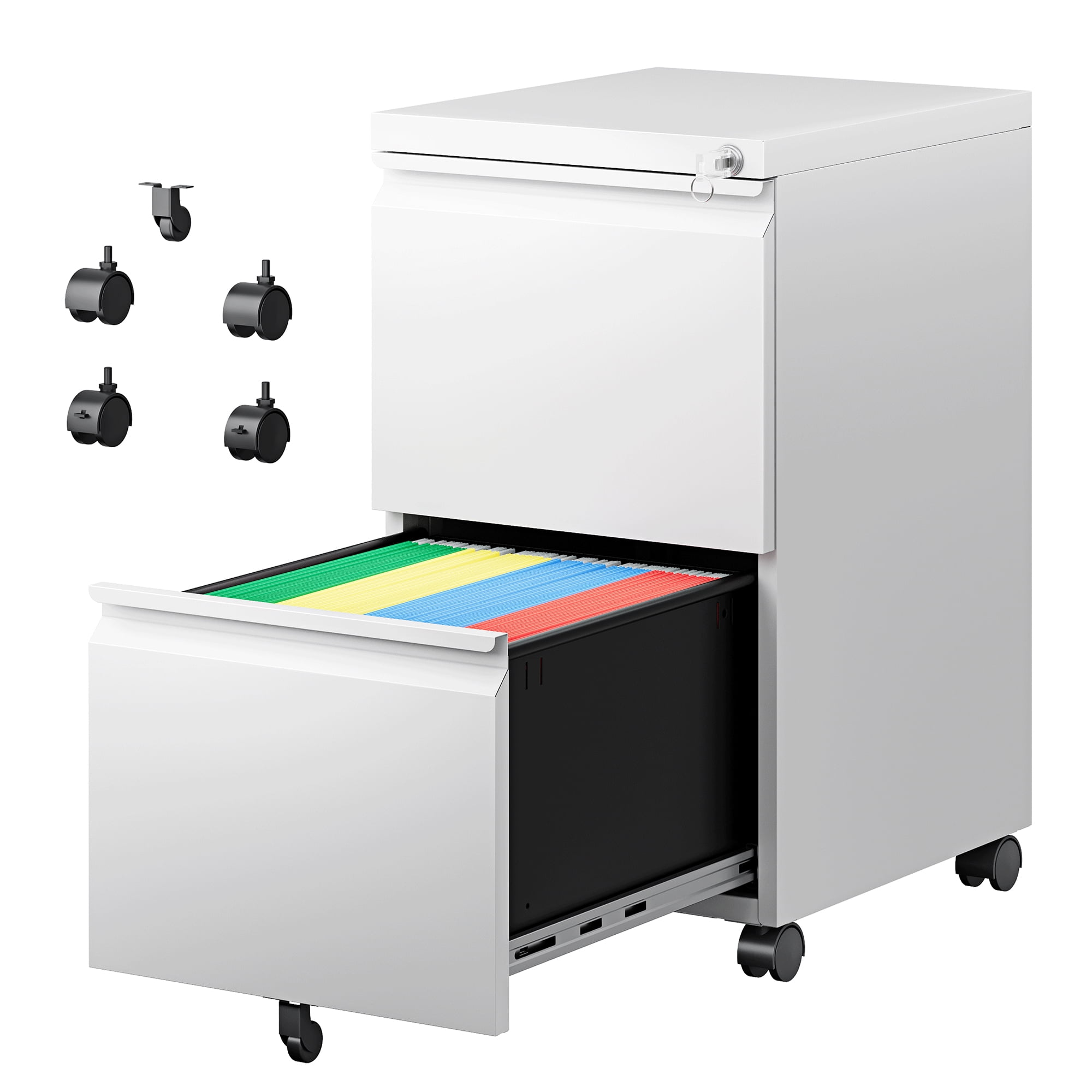 Fesbos 2 Drawer Mobile File Cabinet with Lock, Metal Rolling Filing ...