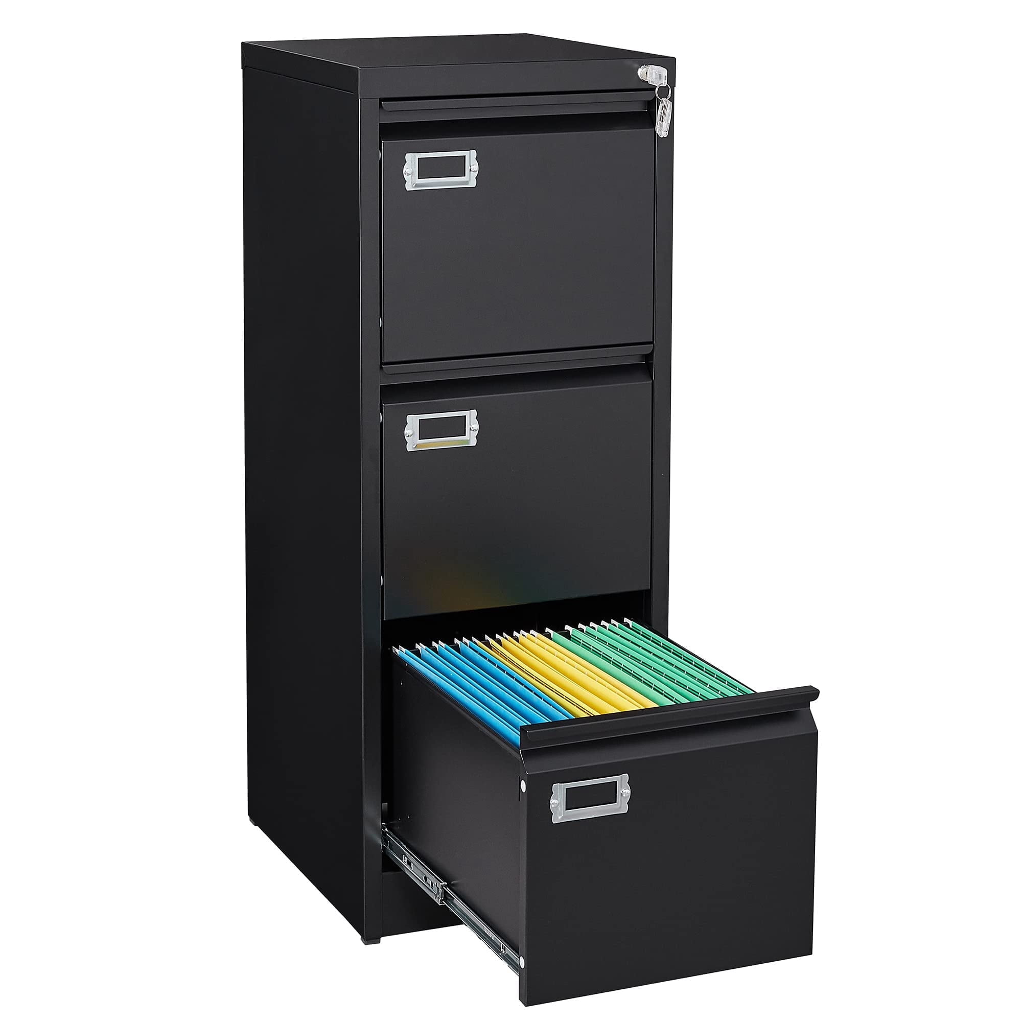 Fesbos 3 Drawer File Cabinet with Lock, File Cabinets for Home Office,18" Deep Vertical Metal Black File Cabinet Office Storage Cabinet Organizer for Letter/Legal / A4