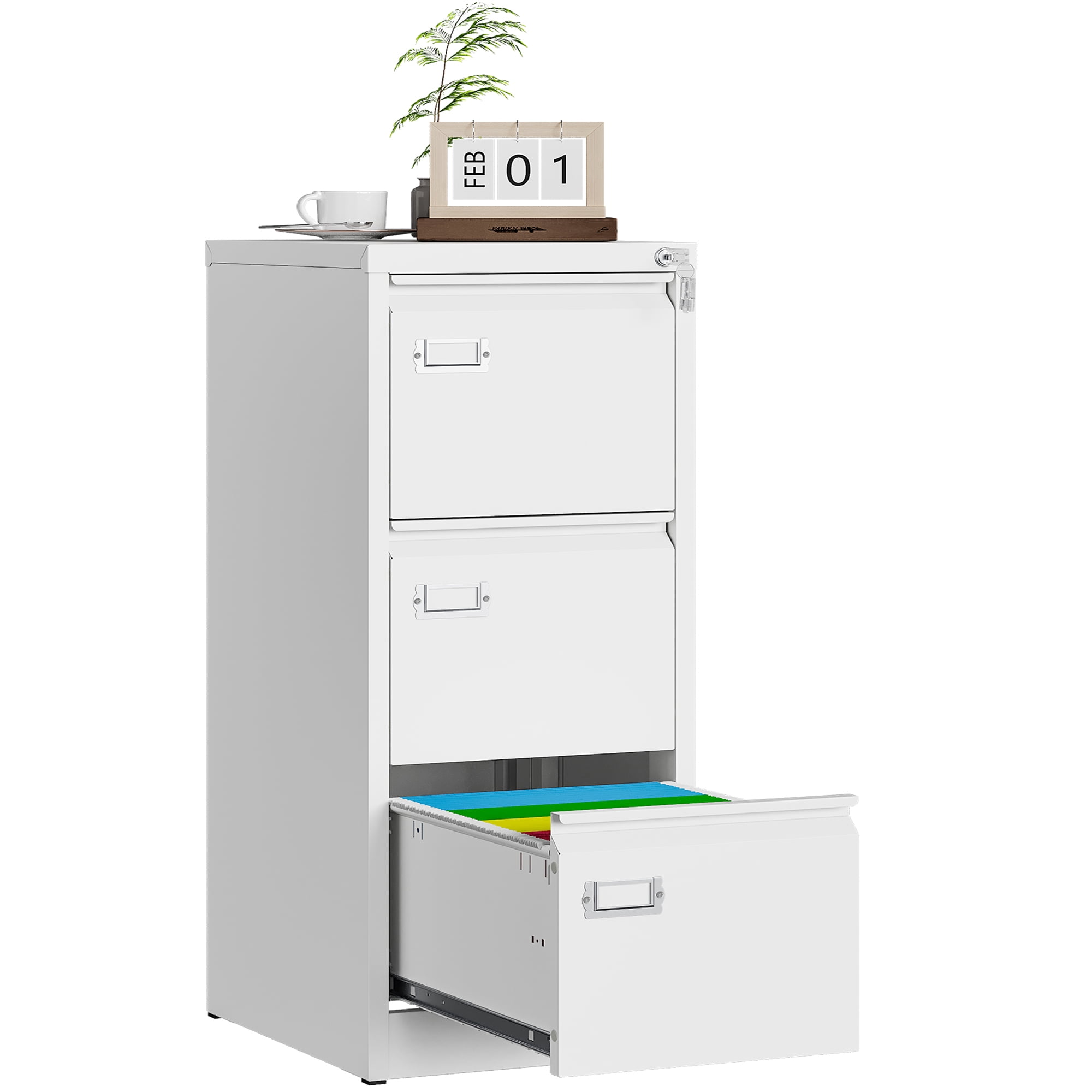 Fesbos 3 Drawer File Cabinet with Lock, File Cabinets for Home Office,18" Deep Vertical Metal White File Cabinet Office Storage Cabinet Organizer for Letter/Legal / A4