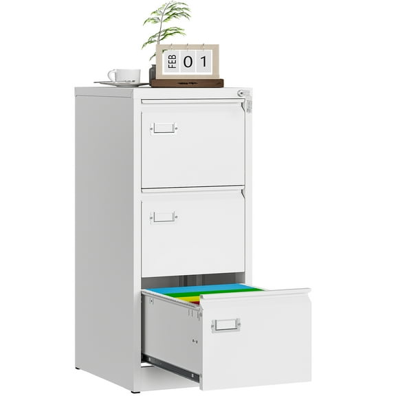 Fesbos 3 Drawer File Cabinet with Lock, File Cabinets for Home Office,18" Deep Vertical Metal White File Cabinet Office Storage Cabinet Organizer for Letter/Legal / A4