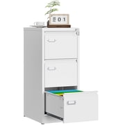 Fesbos 3 Drawer File Cabinet with Lock, File Cabinets for Home Office,18 Deep Vertical Metal White File Cabinet Office Storage Cabinet Organizer for Letter/Legal / A4