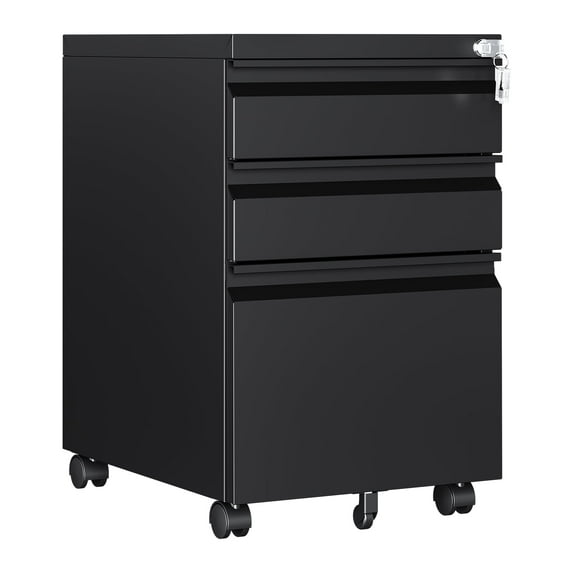 Fesbos 3 Drawer Mobile File Cabinet with Lock, Metal Rolling Filing Cabinets for Home Office, Fits Letter/Legal/A4 Size Files, Black, Assembly Required