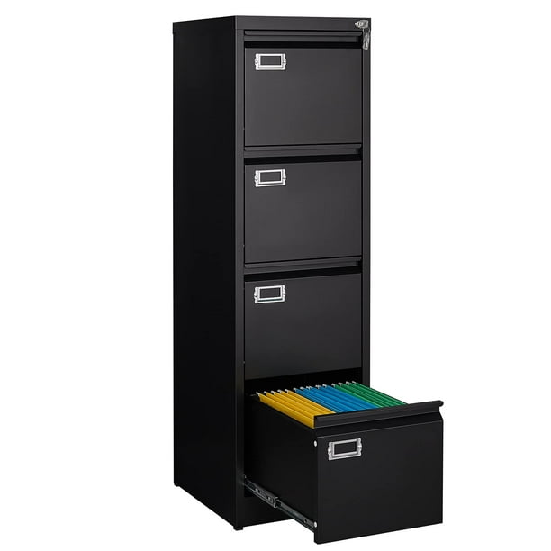 Steel Vertical File Cabinet with 4 Drawer and Lock Black