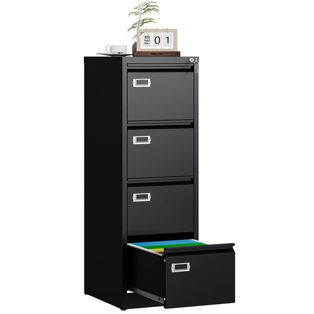 Fesbos 4 Drawer File Cabinet with Lock, File Cabinets for Home Office,18" Deep Vertical Metal Black File Cabinet Office Storage Cabinet Organizer for Letter/Legal / A4
