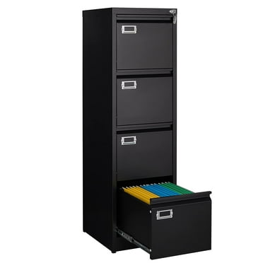 Fesbos 4 Drawer File Cabinet with Lock, File Cabinets for Home Office,18" Deep Vertical Metal Black File Cabinet Office Storage Cabinet Organizer for Letter/Legal / A4