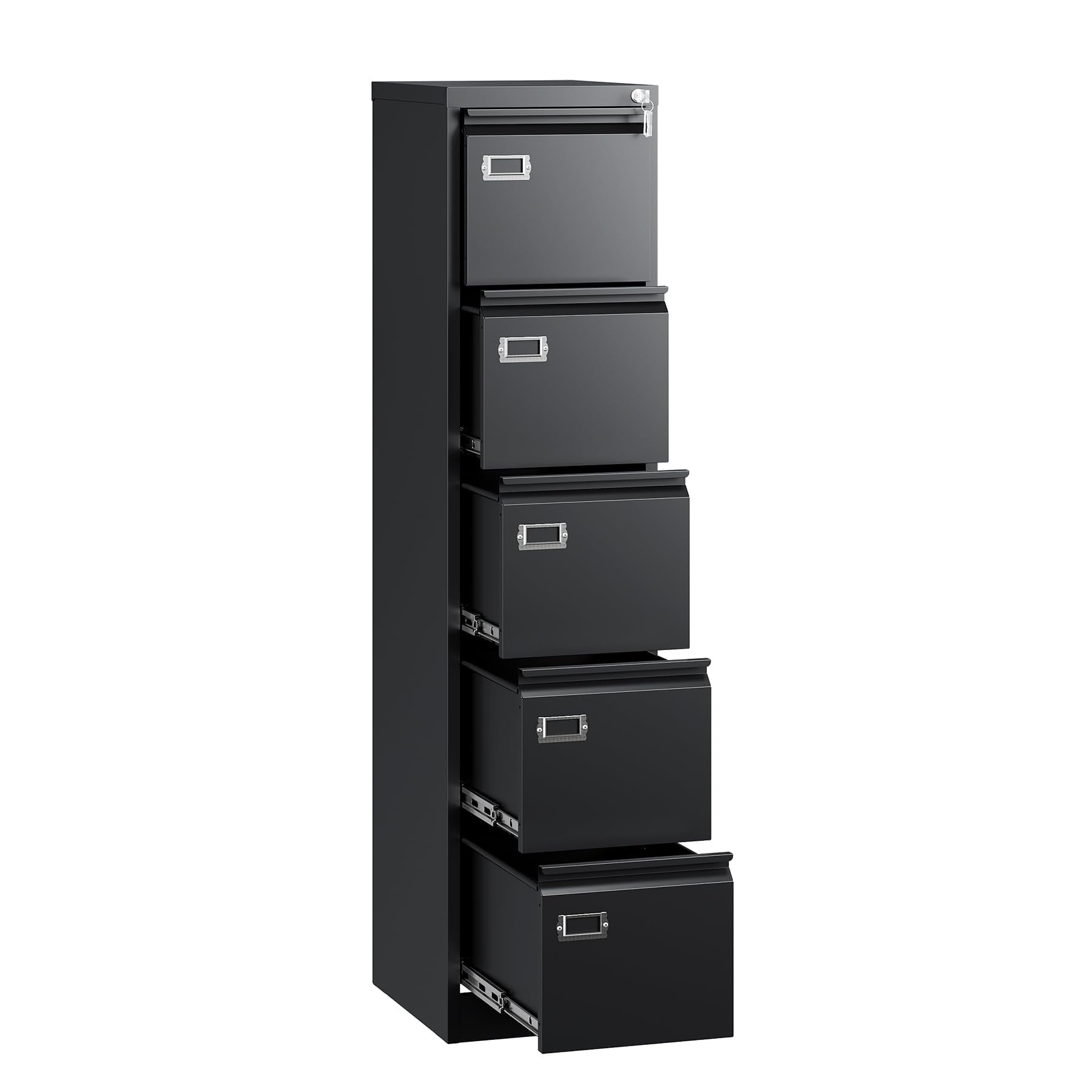 Fesbos 5 Drawer File Cabinet with Lock, Filing Cabinets for Home Office,18" Deep Vertical Metal Black Office File Storage Cabinet Organizer for Letter/Legal / A4