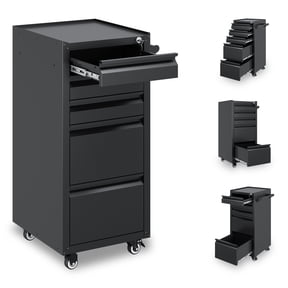 Fesbos 5-Drawer Rolling Tool Chest, Lockable Metal Cabinet with Wheels & Ball-Bearing Slides, Industrial Mobile Tool Storage Cart for Garage, Workshop, Mechanic