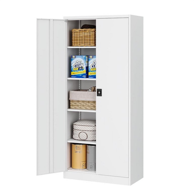 Metal Storage Cabinet Locker for Home Office, 71 Garage Storage Cabinet  with Lockable Doors & Adjustable Shelves - Pantry Cabinets for Kitchen