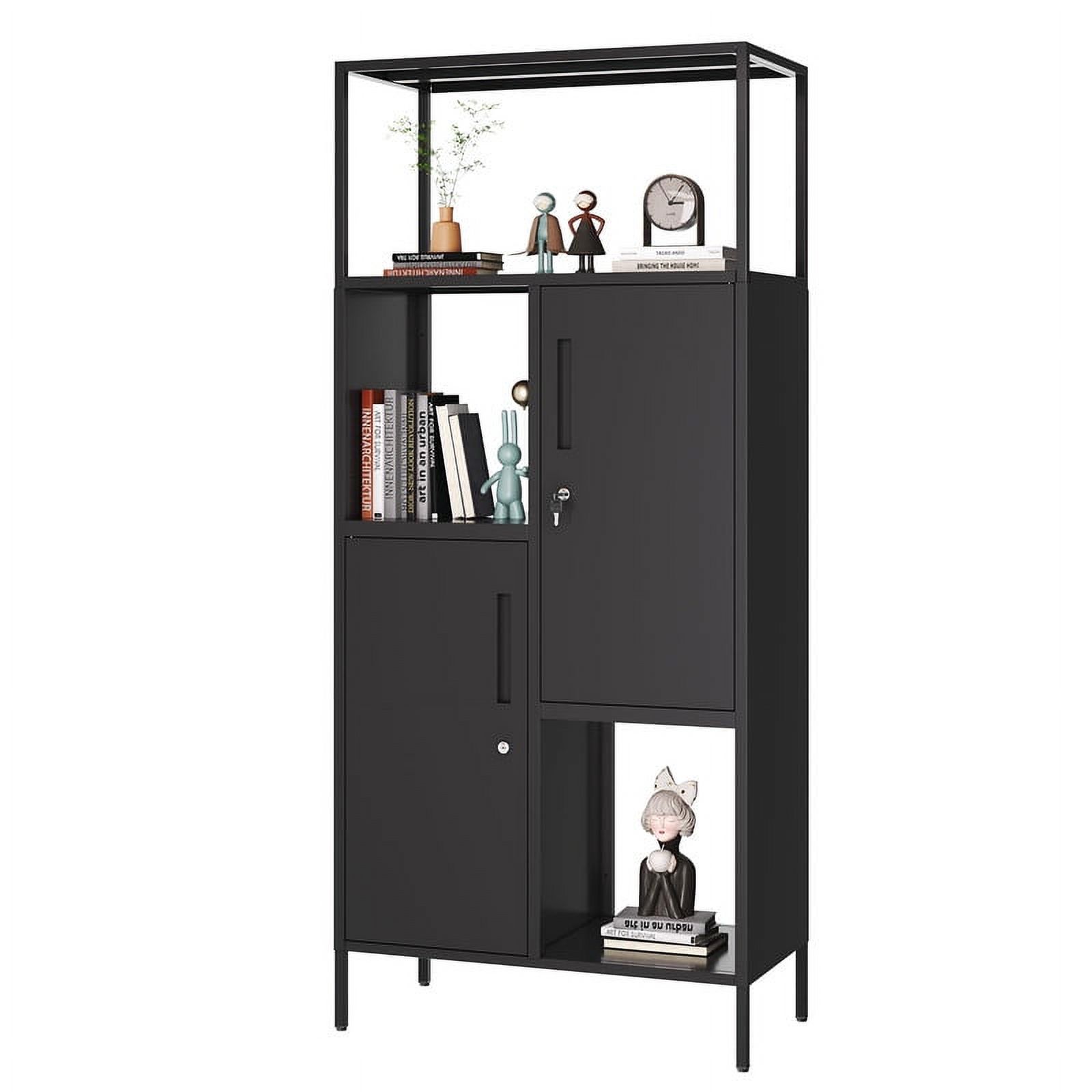 Fesbos Bookshelf with Doors, 71" H Tall Bookcase with Storage Shelves