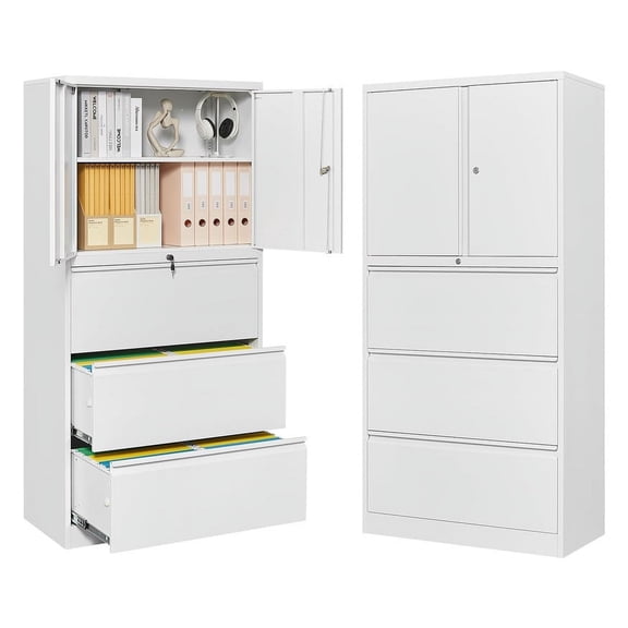 Fesbos Metal File Cabinets, Lateral Filing Cabinet with 3 Drawers, 65" H Lockable File Cabinet for Home Office, Office Storage Cabinet for Letter/Legal/A4 Size Files(White)