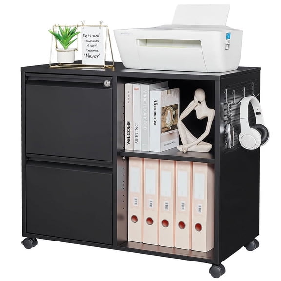 Fesbos File Cabinet with Lock, Metal Rolling  Storage Cabinet for Home Office Organization,2 Drawer Lateral Filing Cabinet with Hooks for Letter/Legal/A4 Size