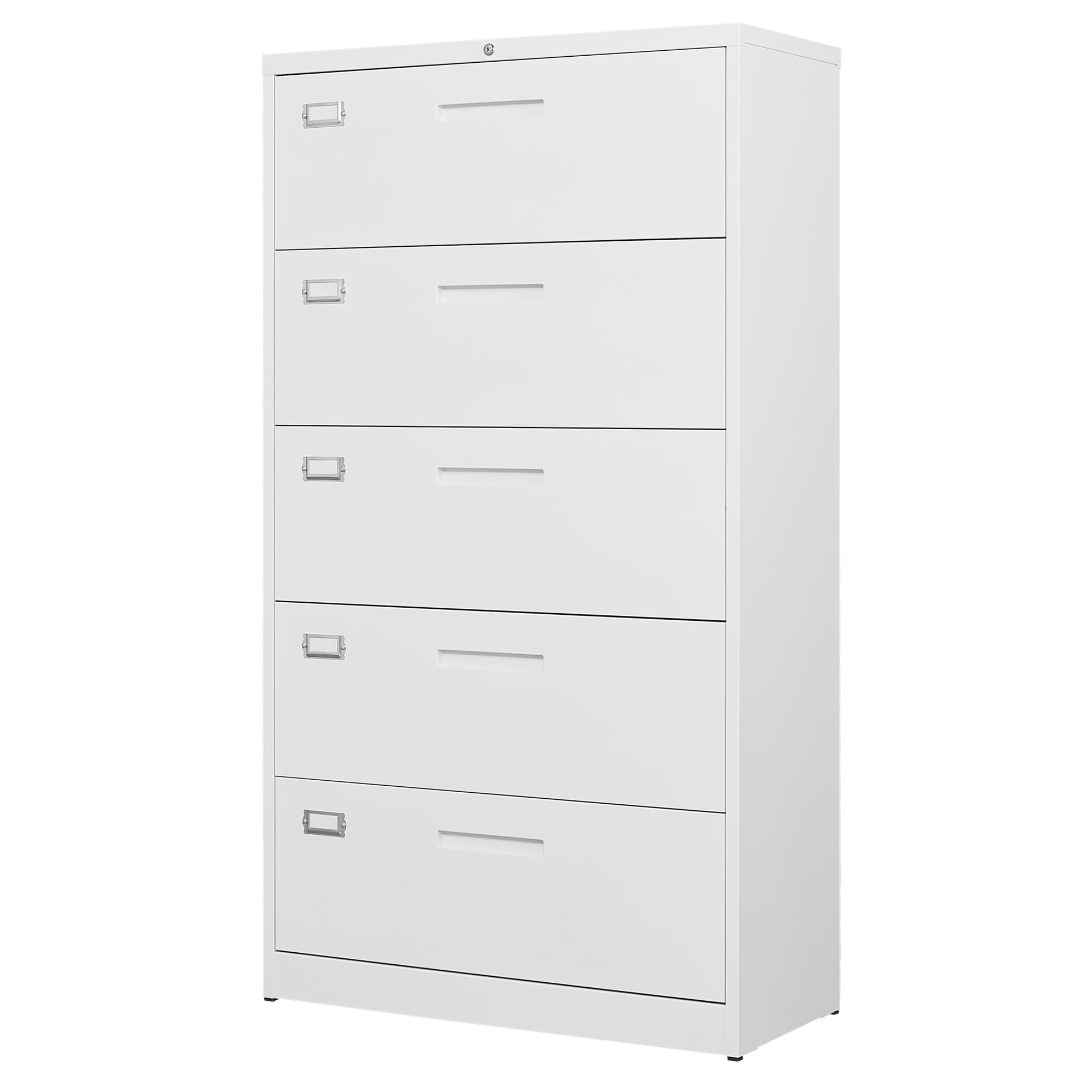 Fesbos Lateral 5 Drawer File with Lock,Metal Wide White Filing