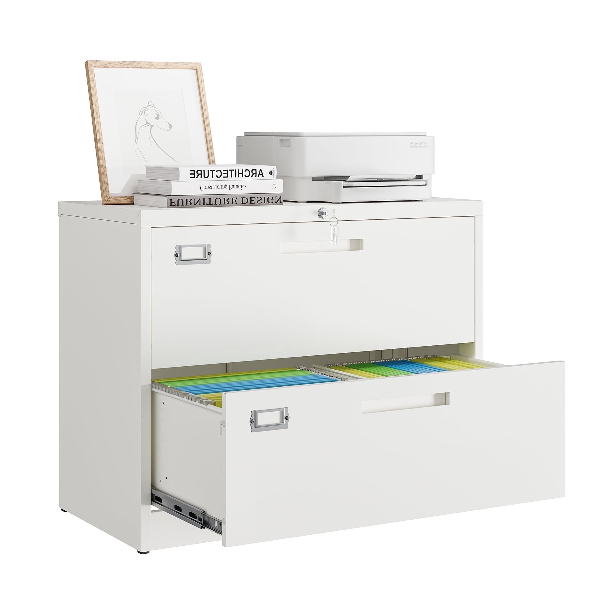 Fesbos Lateral File Cabinets with Lock,2 Drawer 28" Wide Metal Filing Cabinets,Hanging Letter/Legal/F4/A4 Size, Assembly Required - White