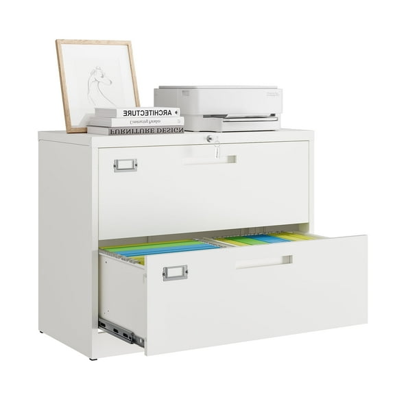 Fesbos Lateral File Cabinets with Lock,2 Drawer 36" Wide Metal Filing Cabinets,Hanging Letter/Legal/F4/A4 Size, Assembly Required - White