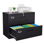 Fesbos Lateral File Cabinets with Lock,2 Drawer 28" Wide Metal Filing Cabinets, Hanging Letter/Legal/F4/A4 Size, Assembly Required - Black