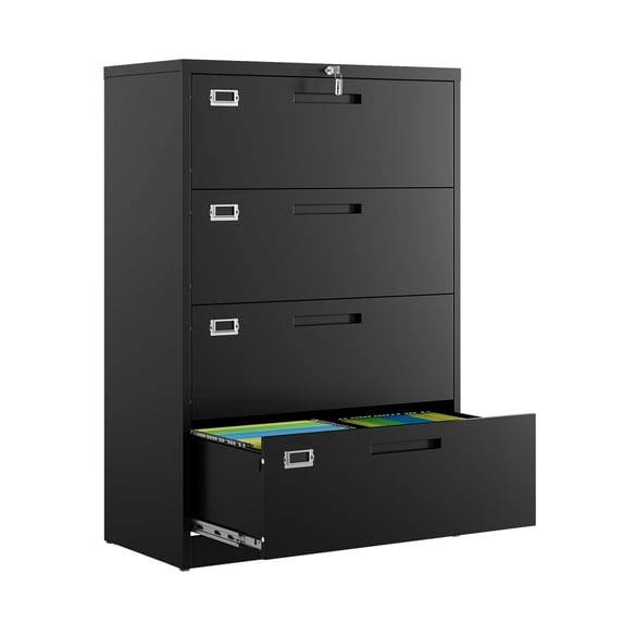 Fesbos Metal Lateral File Cabinets with Lock, 4 Drawer 36" Wide Filing Cabinets,Hanging Letter/Legal/F4/A4 Size, Assembly Required - Black