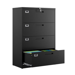 Fesbos Metal Lateral File Cabinets with Lock, 4 Drawer 28.5" Wide Filing Cabinets,Hanging Letter/Legal/F4/A4 Size, Assembly Required - Black