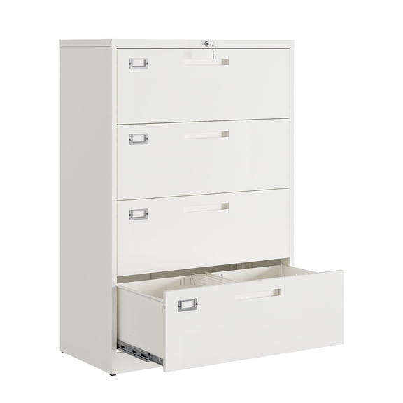 Fesbos Lateral File Cabinets with Lock, Metal 4 Drawer 28" Wide Filing Cabinets,Hanging Letter/Legal/F4/A4 Size, Assembly Required - White