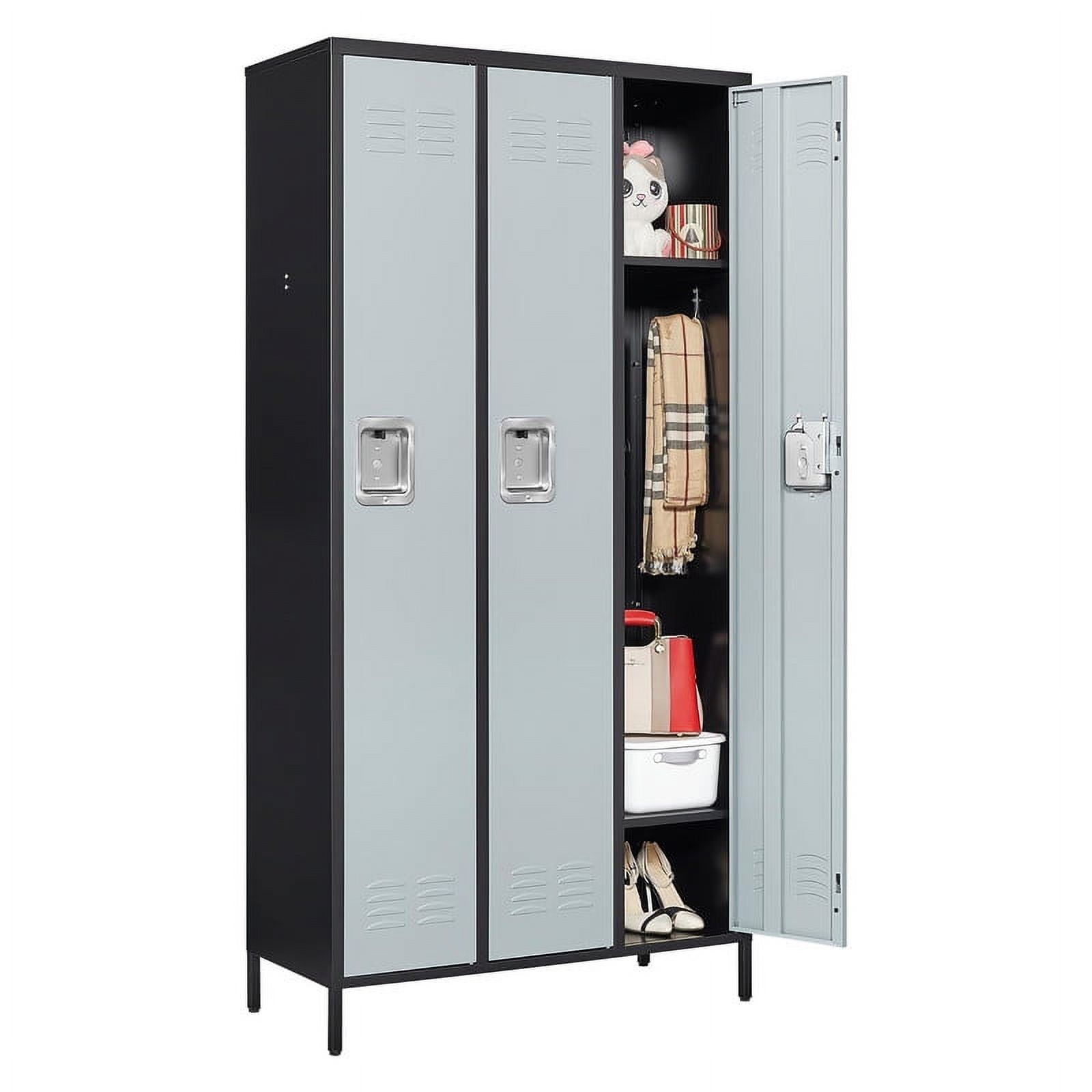 Fesbos 3Door Metal Locker, Large Steel Storage for School, Gym