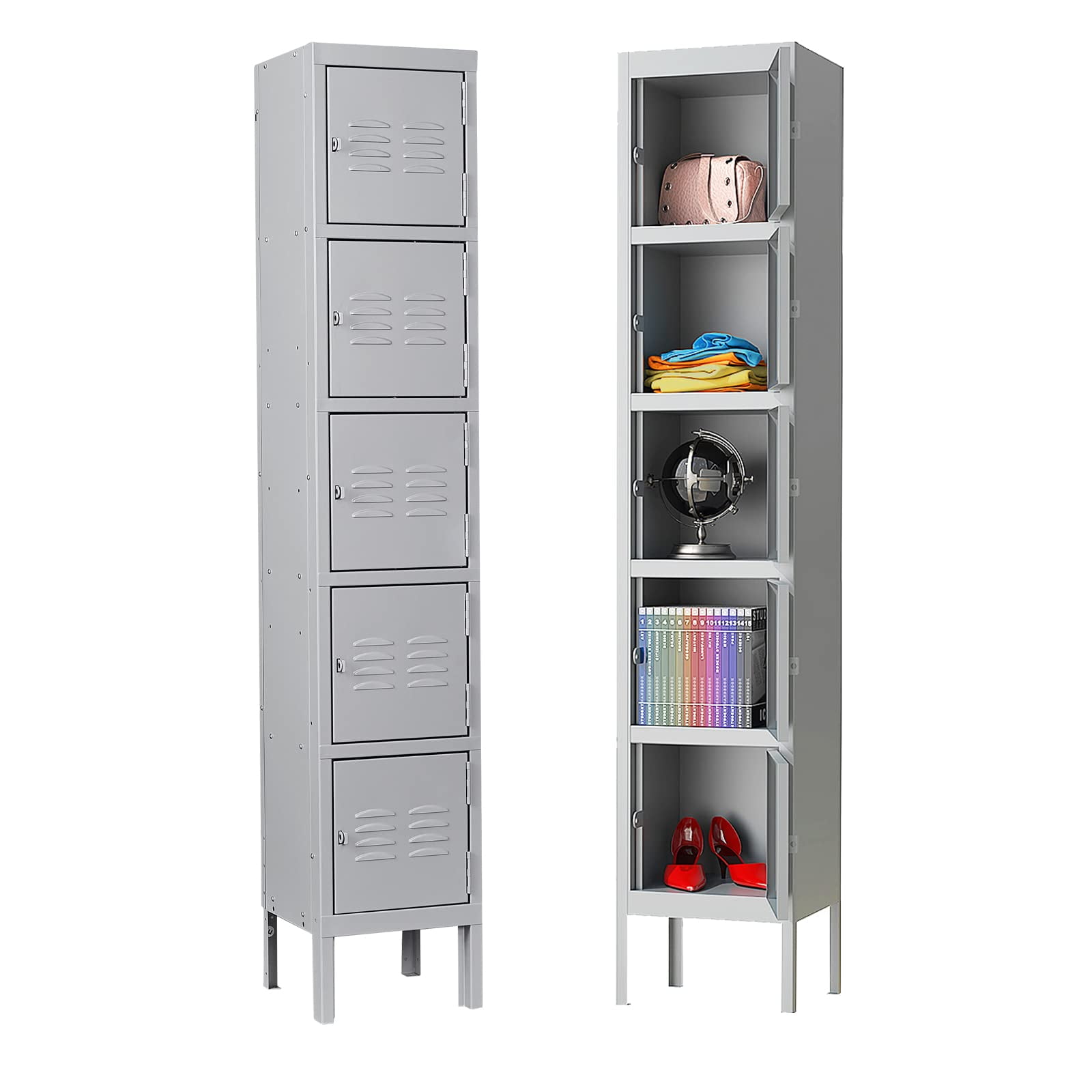 Fesbos 5-Tier Metal Lockers, Steel Storage Cabinet for Office, Bedroom ...