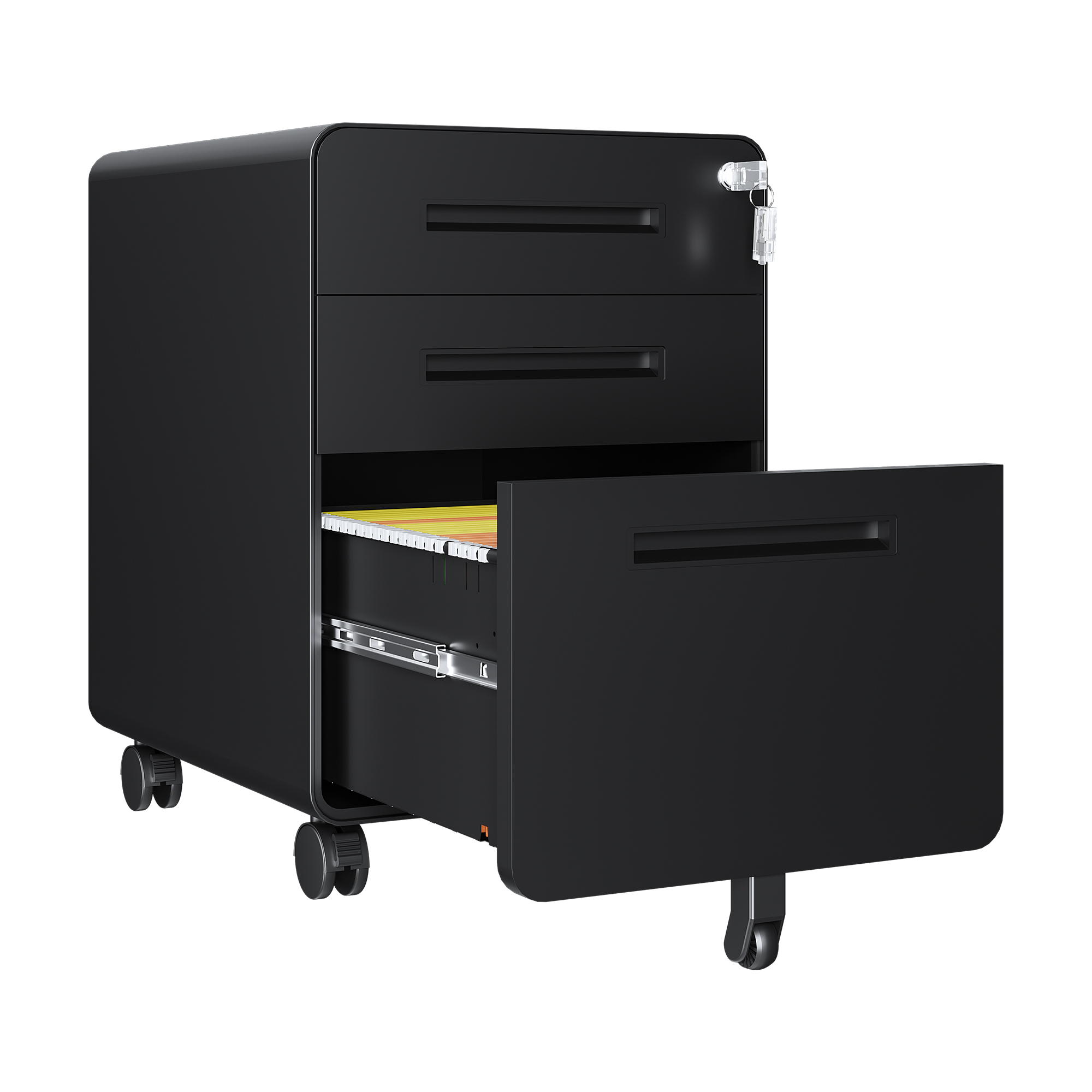 Fesbos 3 Drawer Rolling Metal File Cabinet with Lock for Hanging A4/Legal/Letter Size,Under Desk Filing Cabinet for Home Office, Assembly Required, Black