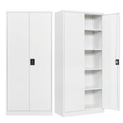 Fesbos Metal Garage Storage Cabinet,71" H Tall White Cabinet with 2 Doors and 4 Adjustbale Shelves,Lockable Tool Cabinet for Garage, Basement, Home Office