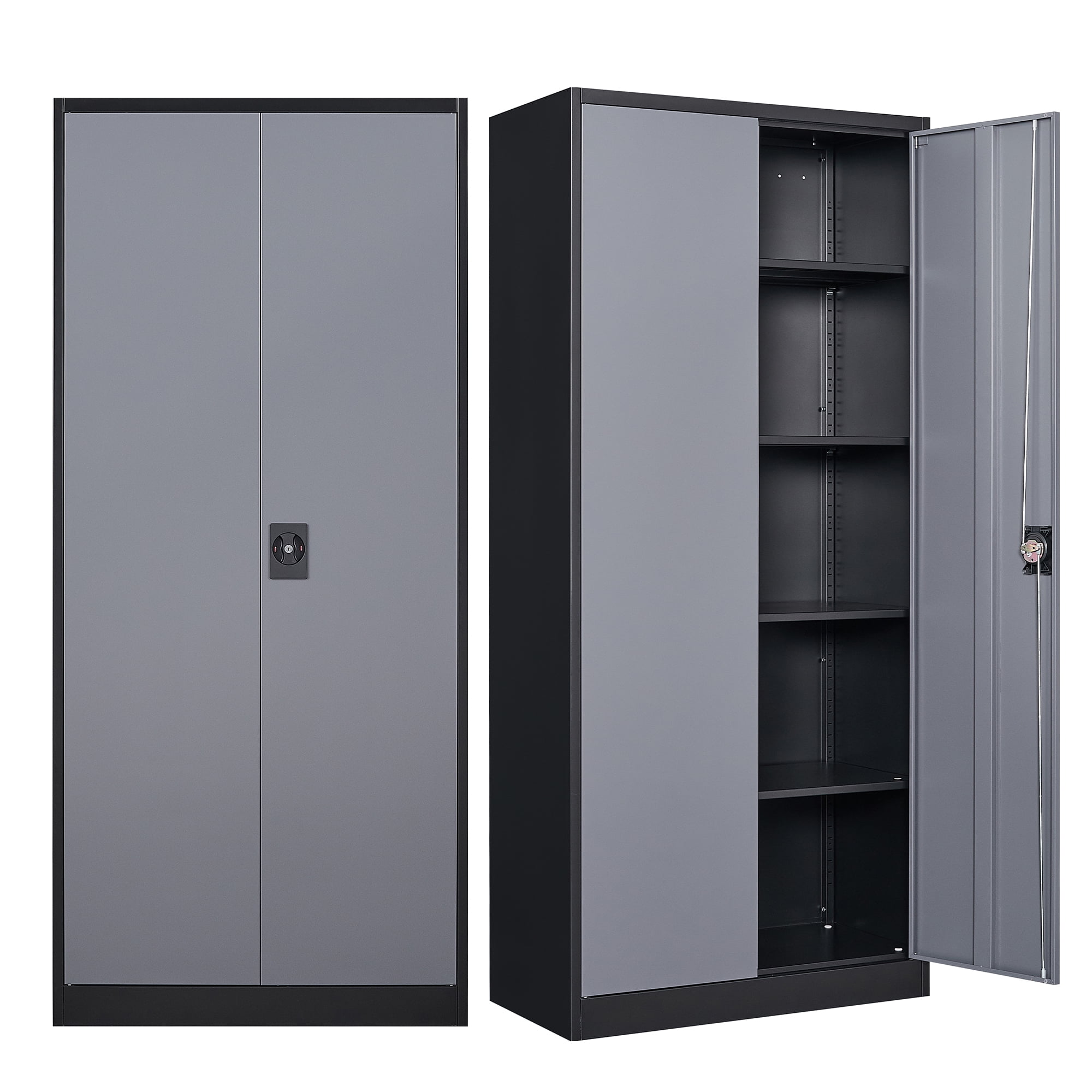 Fesbos Metal Garage Storage Cabinet,72" Tall Black Cabinet with 2 Doors and 4 Adjustbale Shelves,Lockable Tool Cabinet for Garage, Basement,Gym, Home Office