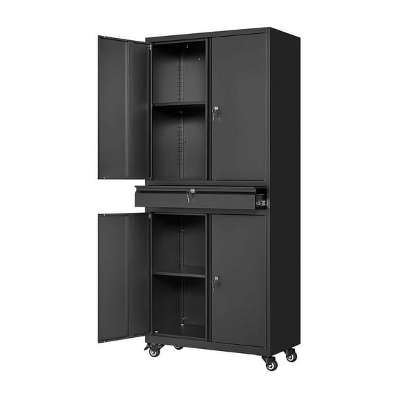 Fesbos Metal Garage Storage Cabinet with Locking Doors and Adjustable Shelves, Rolling Tool Storage Cabinet with 4 Wheels and 1 Drawer - 73" Steel Locking Cabinet for Garage, Warehouse