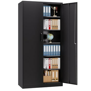 Fesbos Metal Garage Storage Cabinet,Tall Black Cabinet with Doors and Adjustbale Shelves,Lockable Tool Cabinet for Garage, Basement, Home Office