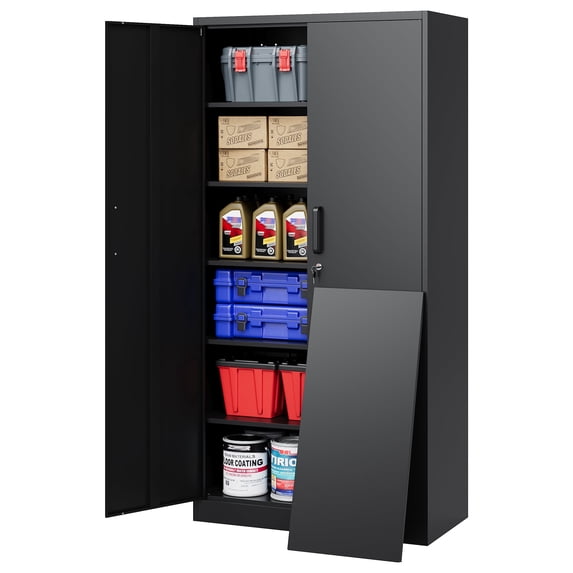 Fesbos 72" Metal Storage Cabinet with 5 Adjustable Shelves,Tall Lockable Tools Cabinet, Black Steel Garage Storage Cabinets for Home Office,Pantry,Hospital