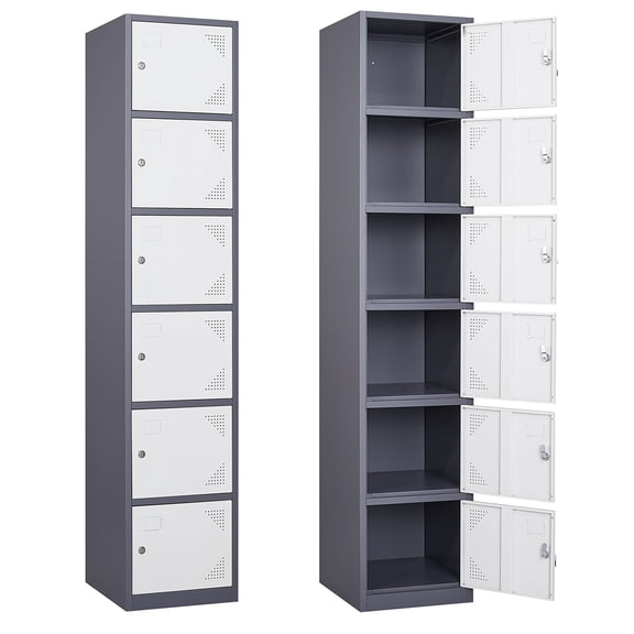 Fesbos Metal Locker with 6 Doors, Tall Steel Storage Lockers for Employees - 71" Locker Storage Cabinets for School, Gym, Home, Office, Garage