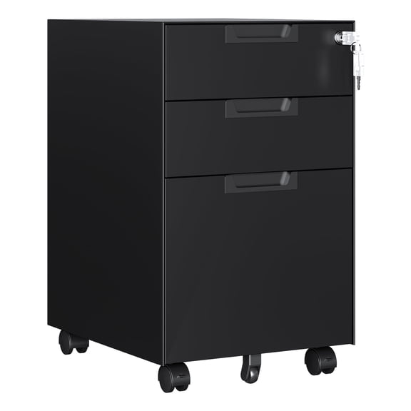 Fesbos Metal Mobile File Cabinet with Lock, 3 Drawer Rolling Filing Cabinets for Home Office, Fully Assembled, Black, 23.6"H*17.32"D* 14.6"W, Fits Letter/Legal/A4 Size Files