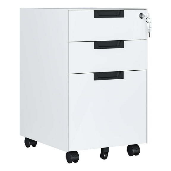 Fesbos Metal Mobile File Cabinet with Lock, 3 Drawer Rolling Filing Cabinets for Home Office, Fully Assembled, White, 23.6"H*17.32"D* 14.6"W, Fits Letter/Legal/A4 Size Files