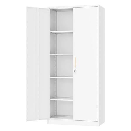 Fesbos Metal Storage Cabinet-71"Tall File Cabinet with 4 Adjustable Shelves, Locking White Steel Storage Cabinets for Home,Kitchen, School, Office