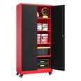 thumbnail image 1 of Fesbos Metal Storage Cabinet, 73" H Tall Steel Tool Cabinets with Wheels Lockable Doors and Adjustable Shelve, Red Black Garage Cabinet for Home,Kitchen,Office, 1 of 9