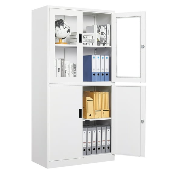 Fesbos Metal Storage Cabinet for Home Office,71" Glass Lockable Door,2 Adjustable Shelf Organizer Pantry Locker