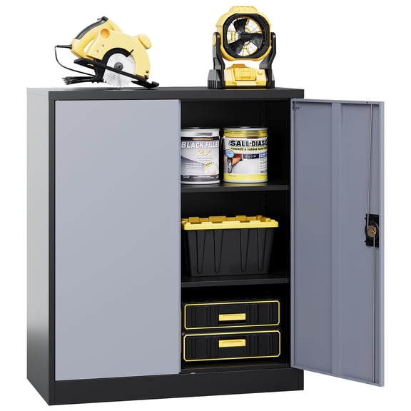 Fesbos Metal Storage Cabinet with 2 Adjustable Shelves, Steel Counter Cabinet with Lockable Doors for Home Office Warehouse Garage