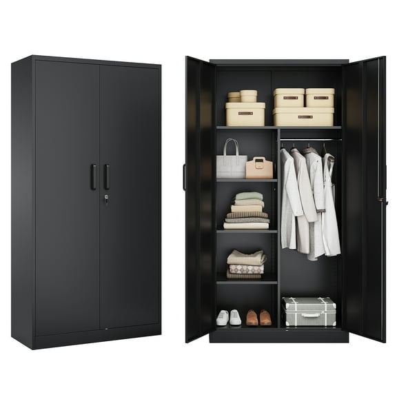 Fesbos Metal Storage Cabinets Lockers with Lock Door, 72'' Clothing Coat Steel Storage Freestanding Wardrobe for Office, Home, Employee,Gym,Fire Department