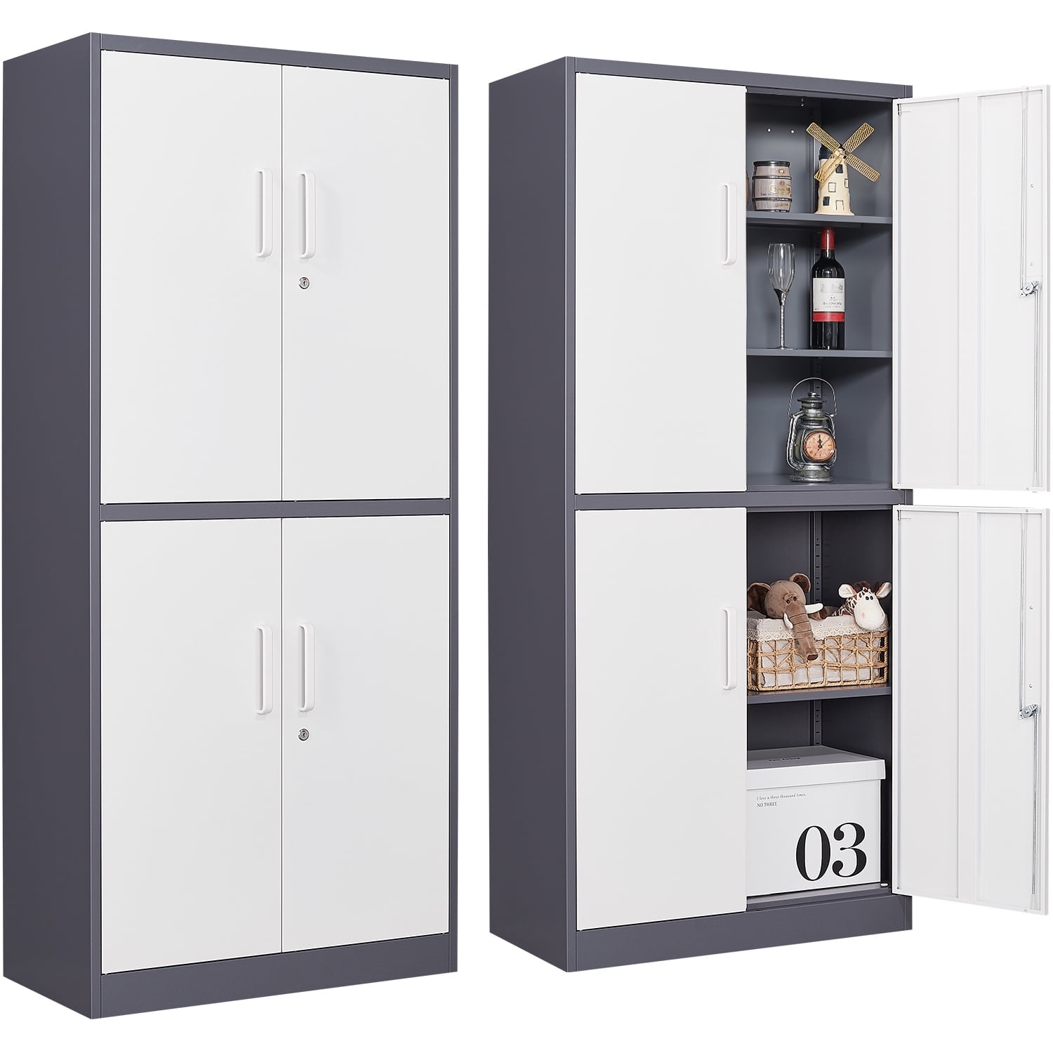 Fesbos Metal Storage Locking Cabinet with 4 Doors and 3 Adjustable Shelves,71" Lockable Steel Tall Garage Cabinet for Home Office,Living Room,Pantry,Gym