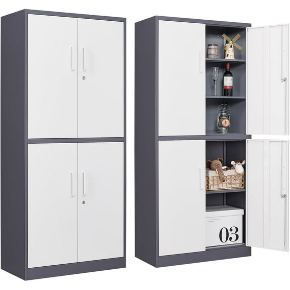 Fesbos Metal Storage Locking Cabinet with 4 Doors and 3 Adjustable Shelves,71" Lockable Steel Tall Garage Cabinet for Home Office,Living Room,Pantry,Gym