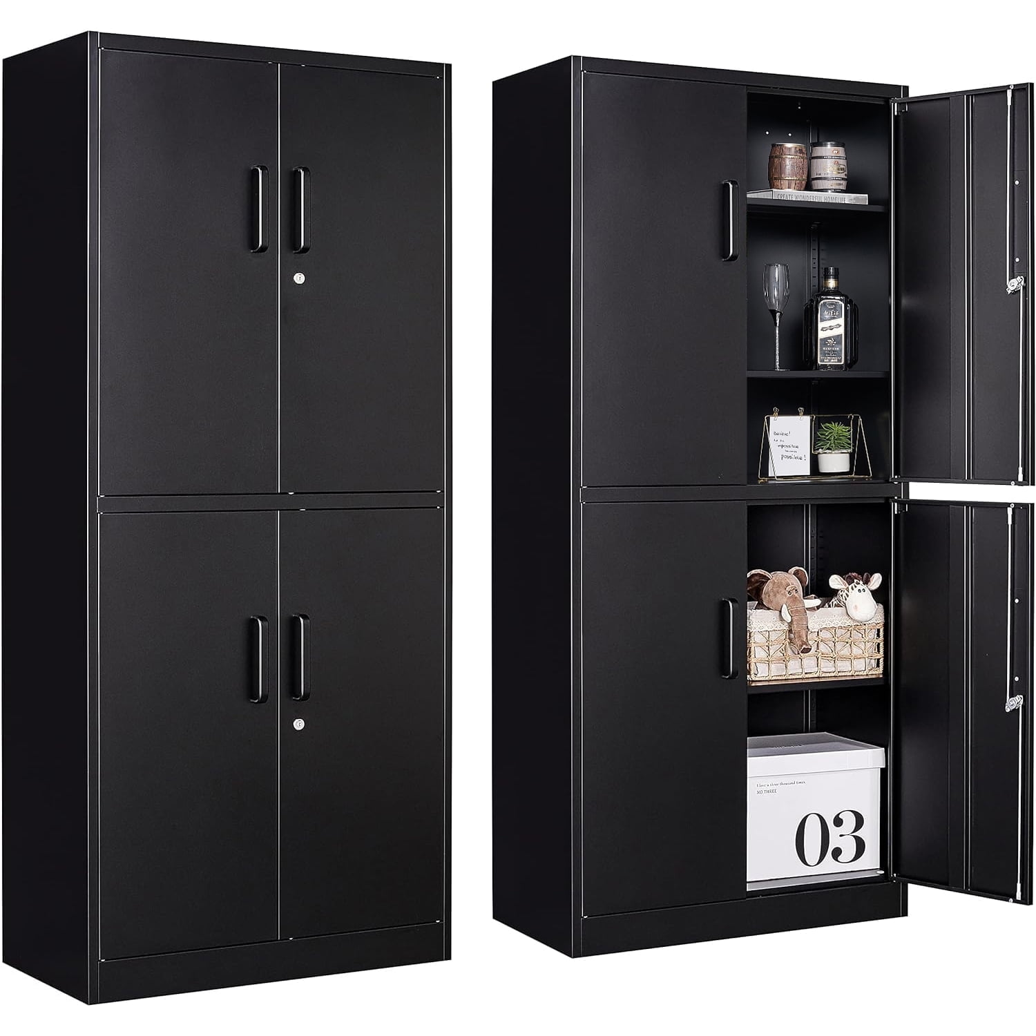 Fesbos Metal Storage Locking Cabinet with 4 Doors and 3 Adjustable Shelves,71" Lockable Tall Steel Garage Cabinet for Home Office,Living Room,Pantry