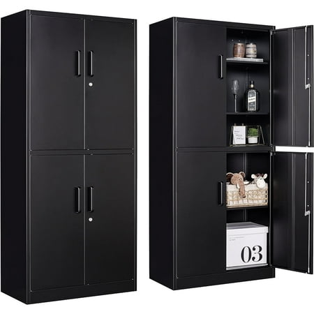 Fesbos Metal Storage Locking Cabinet with 4 Doors and 3 Adjustable Shelves,71" Lockable Tall Steel Garage Cabinet for Home Office,Living Room,Pantry