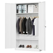 Fesbos Metal Wardrobe Cabinets with Lock,Clothing Locker 72" X 36" X 18" Storage Cabinets for Home Room,Fire Department, School, Employee,Gym,Government (White)