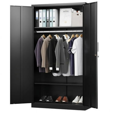 Fesbos Metal Wardrobe Cabinets with Lock,Clothing Locker 72" X 36" X 18" Storage Cabinets for Home Room,Fire Department, Employee,Gym,Government (Black)