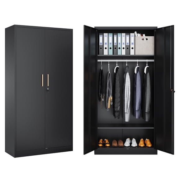 Fesbos Metal Wardrobe Cabinets with Lock, Clothing Locker 72" X 36" X 18" Storage Cabinets for Home Room,Fire Department, Employee,Gym,Government (Black)