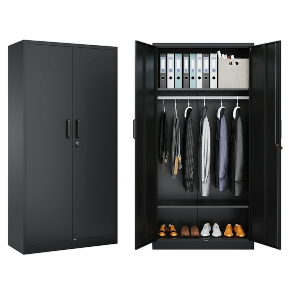 Fesbos Metal Wardrobe Cabinets with Lock, Clothing Locker 72" X 36" X 18" Storage Cabinets for Home Room,Fire Department, Employee,Gym,Government (Black)