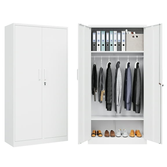Fesbos Metal Wardrobe Cabinets with Lock, Clothing Locker 72" X 36" X 18" Storage Cabinets for Home Room, Fire Department, Employee,Gym,Government (White)