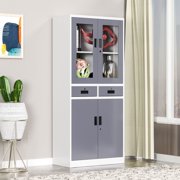 Fesbos Modern Office Cabinet, 71" Locker Stylish Steel Cabinet, Book Storage, Tall Free Standing Storage Cabinet with 2 Adjustable Shelf 2 Drawers, Assembly Required