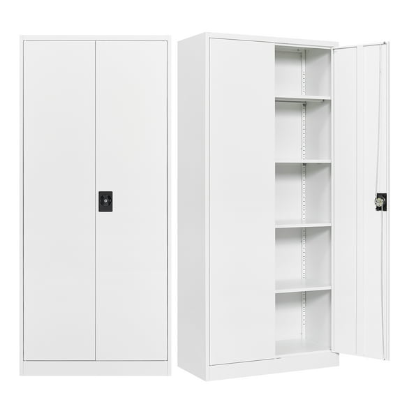 Fesbos Steel Storage Cabinet 72" Locking Metal Garage Storage Cabinet with 4 Adjustable Shelves, 2 Doors and Lock for File, Office, Garage, Home